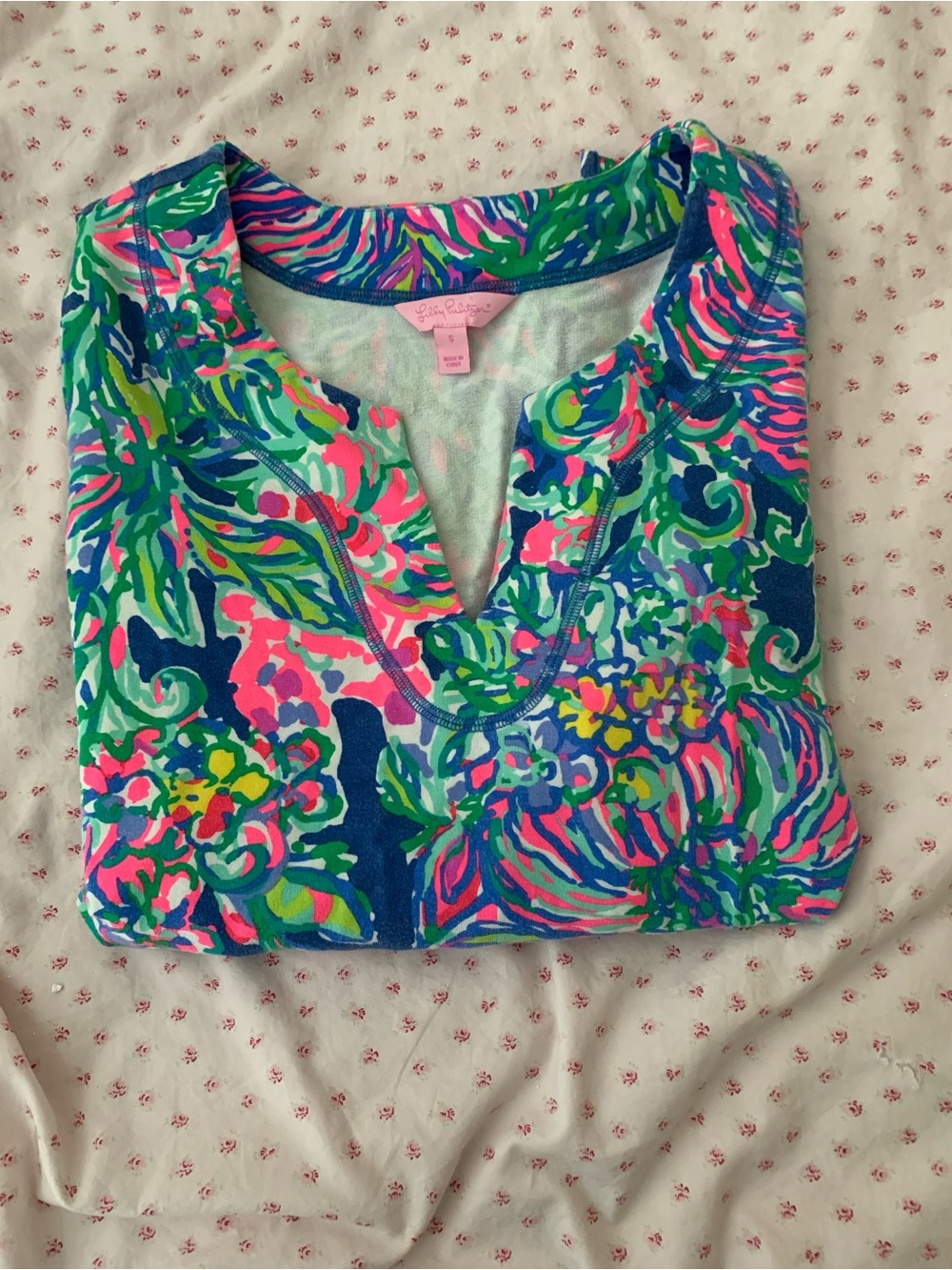 Lilly Pulitzer Tropical V-Neck Pullover - Justina, indigo, exotic, small tunic